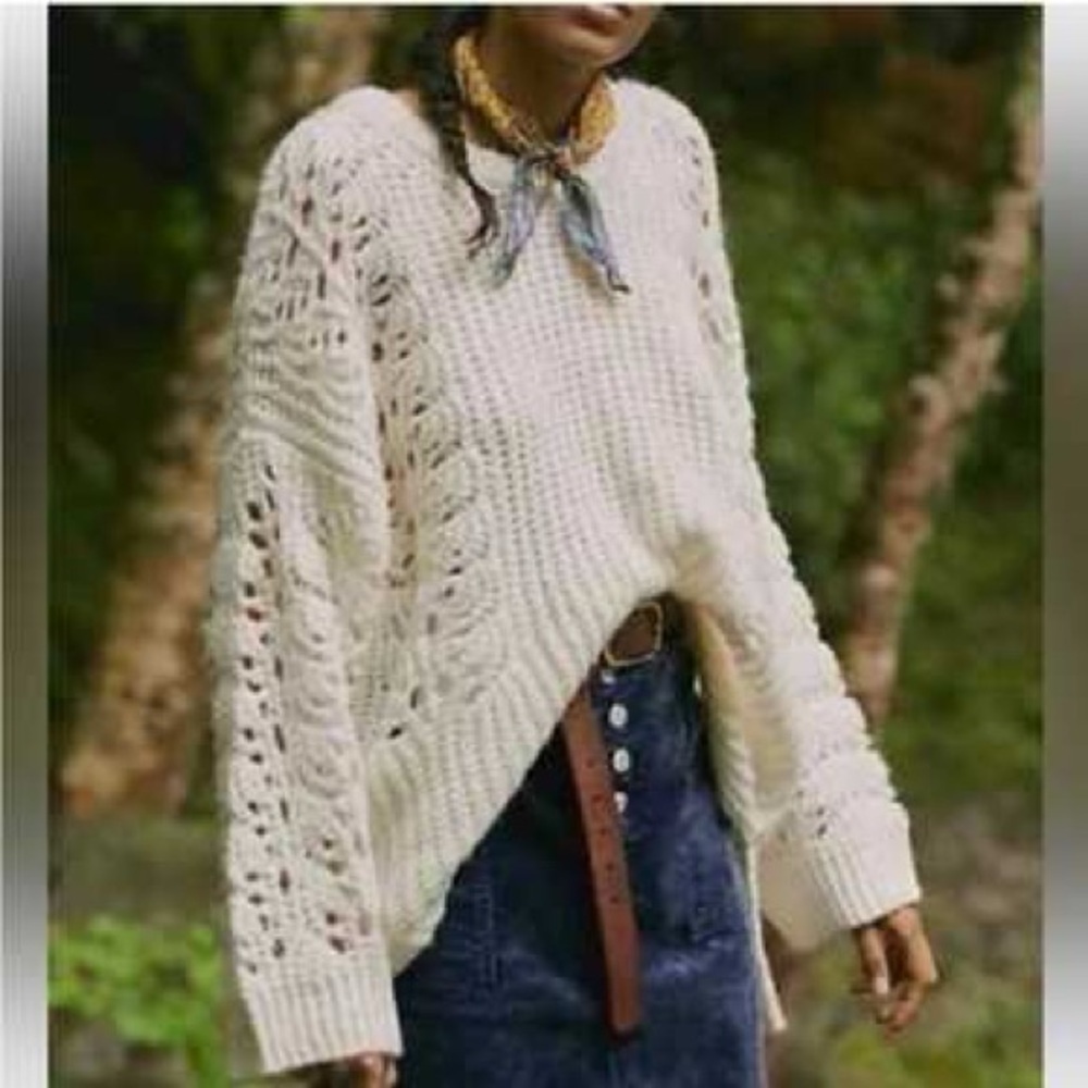 Women’s ANTHROPOLOGIE PILCRO Devenne Pointelle Knit Sweater oversized Size Small